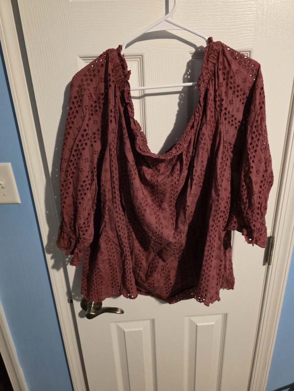 Lane Bryant Maroon Eyelet Off-Shoulder Top